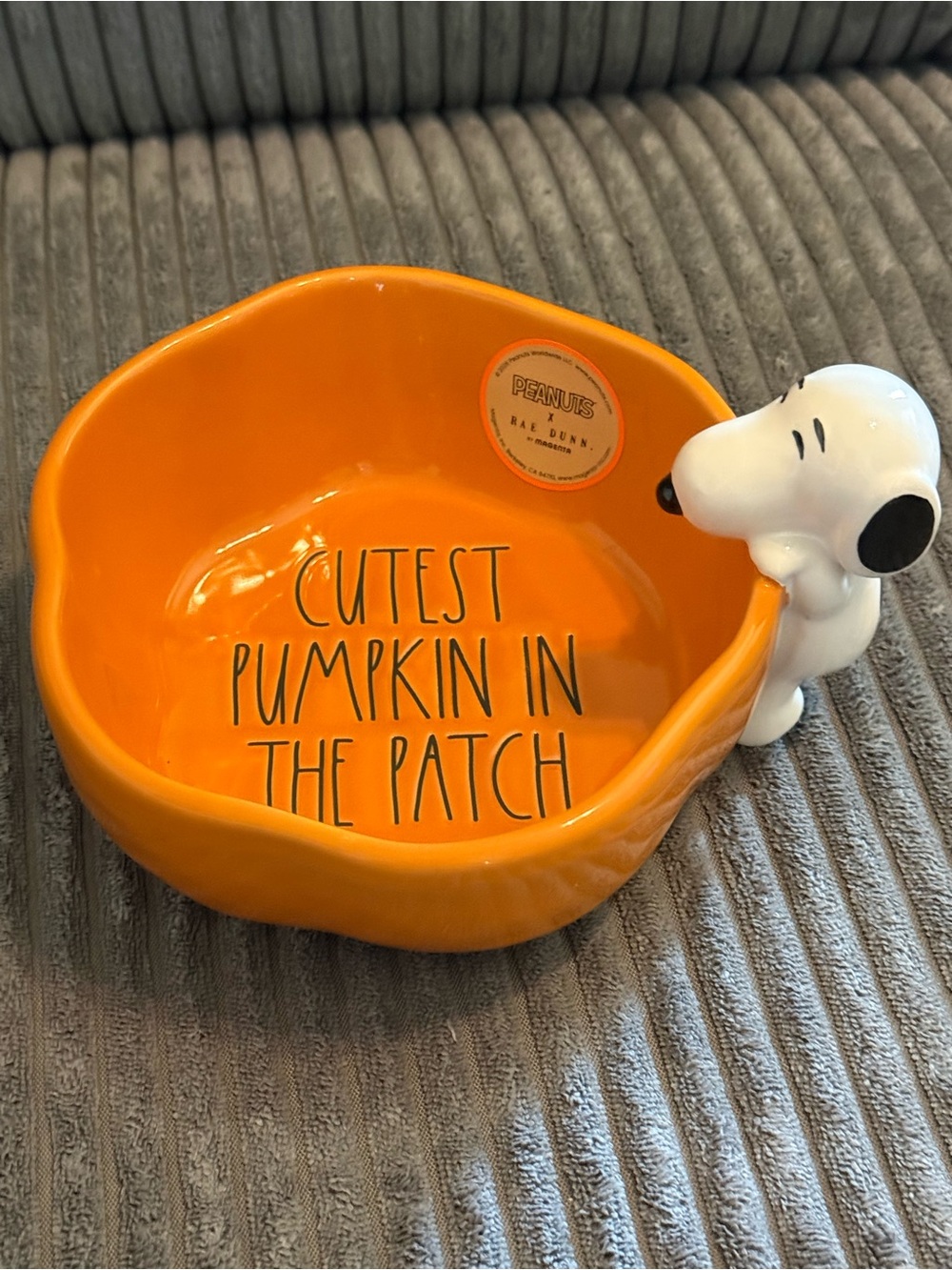 Rae Dunn Peanuts 'Cutest Pumpkin in the Patch' Orange Snoopy Pet Bowl NWT